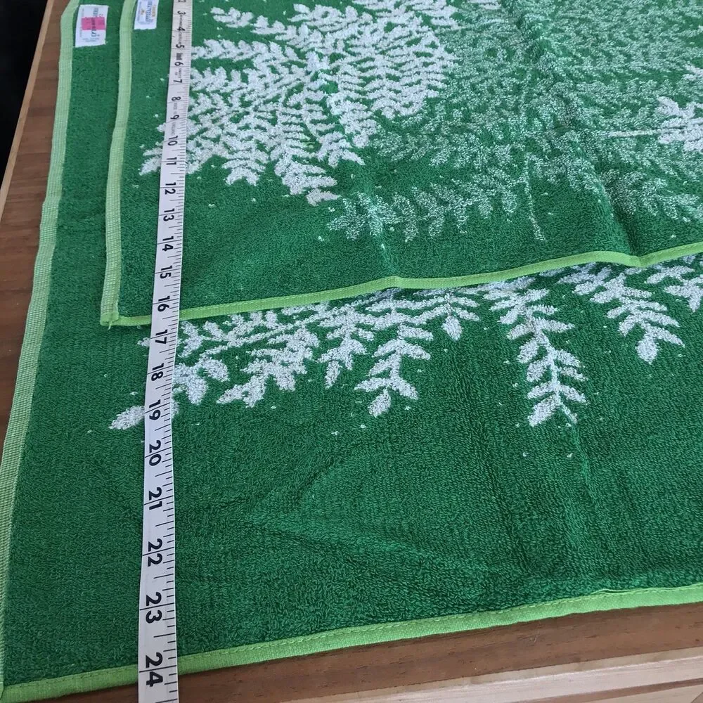 Vtg Cannon Monticello Towels Green Fringe Bath Hand Set 70s Floral 2 Bath 4 Hand